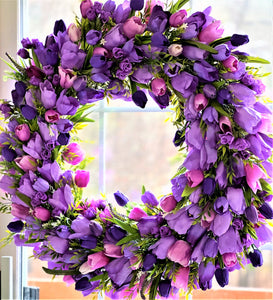 Tulip Wreath- Spring-Summer- front door Wreath 32 Inches Diameter