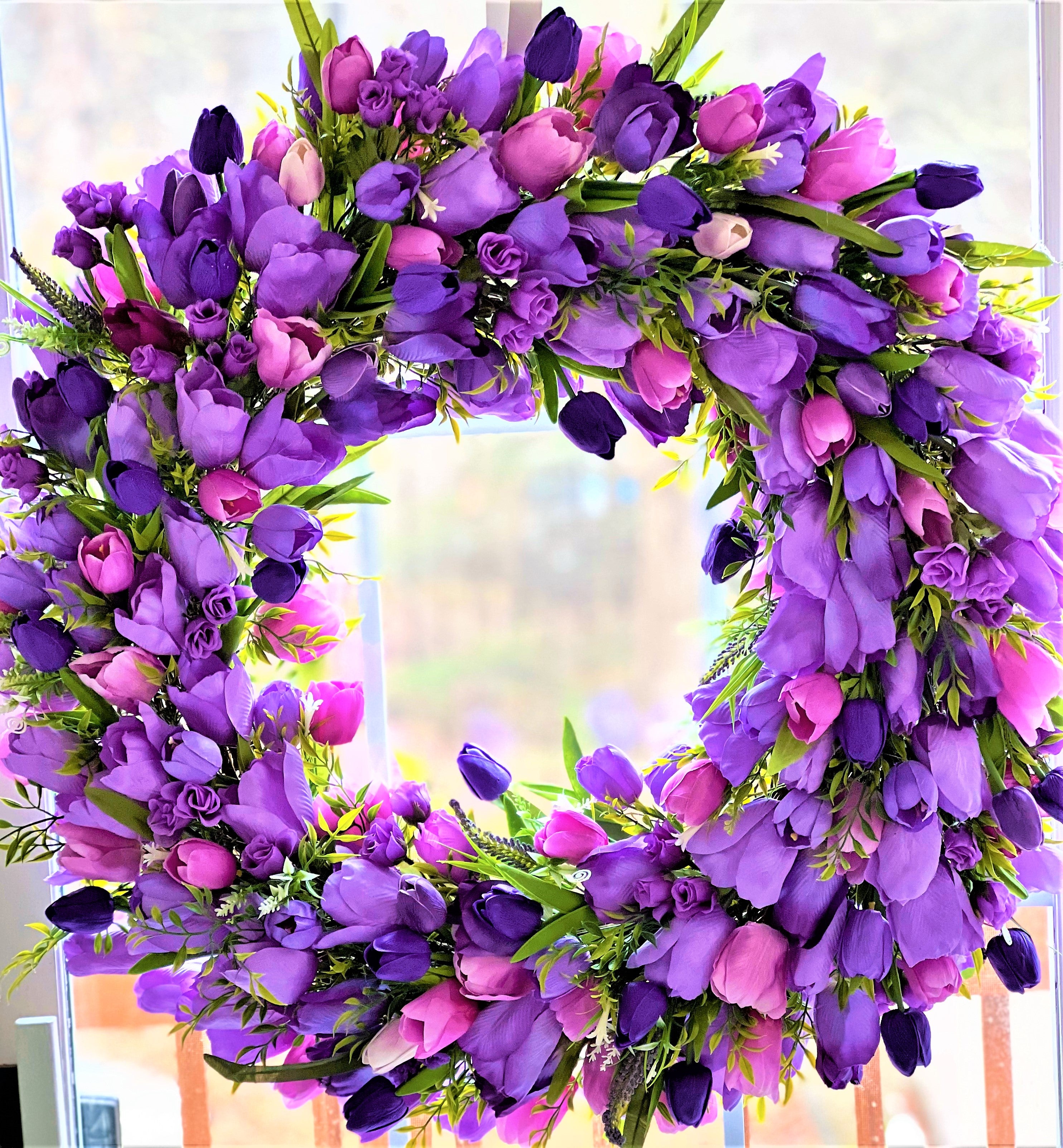 Tulip Wreath- Spring-Summer- front door Wreath 32 Inches Diameter