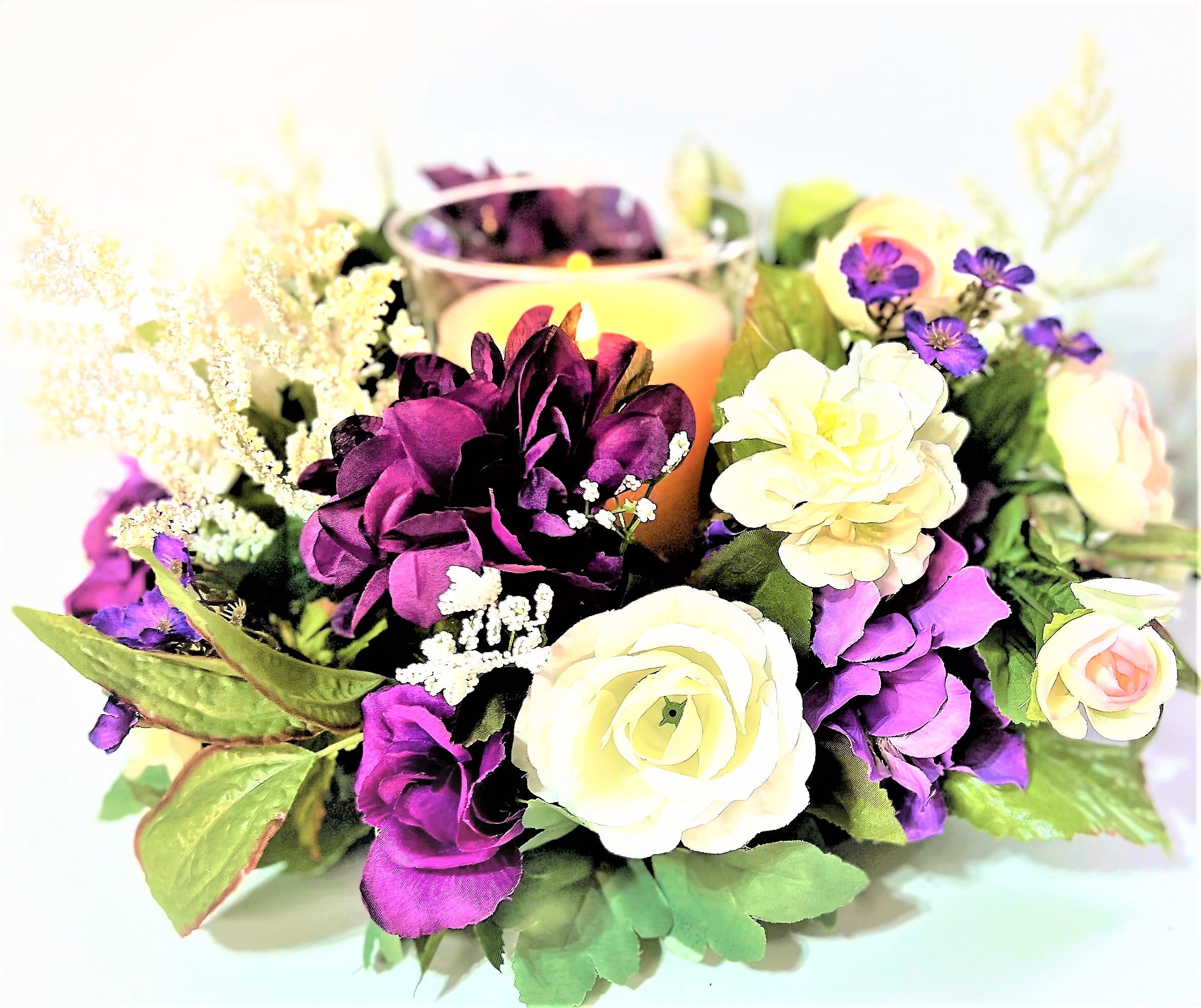 Springtime Centerpiece With Glass 13" Round X 7" H
