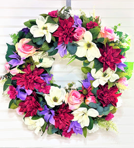 Magnolia-Dahlia- Roses Wreath- Home Décor  28"