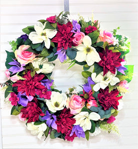 Magnolia-Dahlia- Roses Wreath- Home Décor  28"