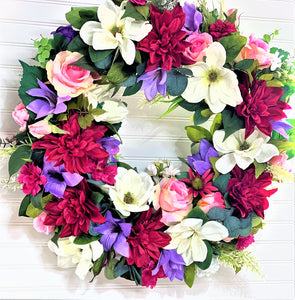 Magnolia-Dahlia- Roses Wreath- Home Décor  28"