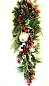 Winter Wreath Swag, Teardrop Christmas Swag, 38" L X 15" W