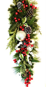Winter Wreath Swag, Teardrop Christmas Swag, 38" L X 15" W