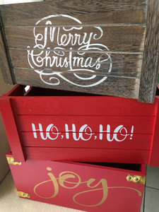 Christmas Wood Gift Boxes "HO,HO,HO" 14" x 8"x 7"