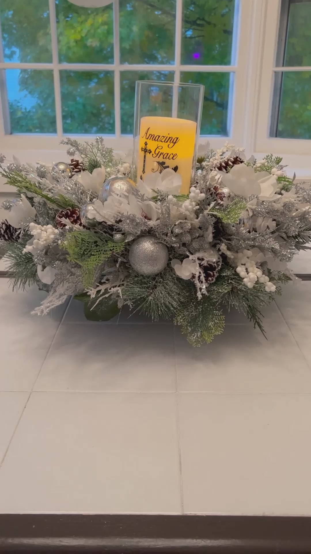 Holiday Flocked Christmas-Centerpiece- 25" diameter X 10 " H