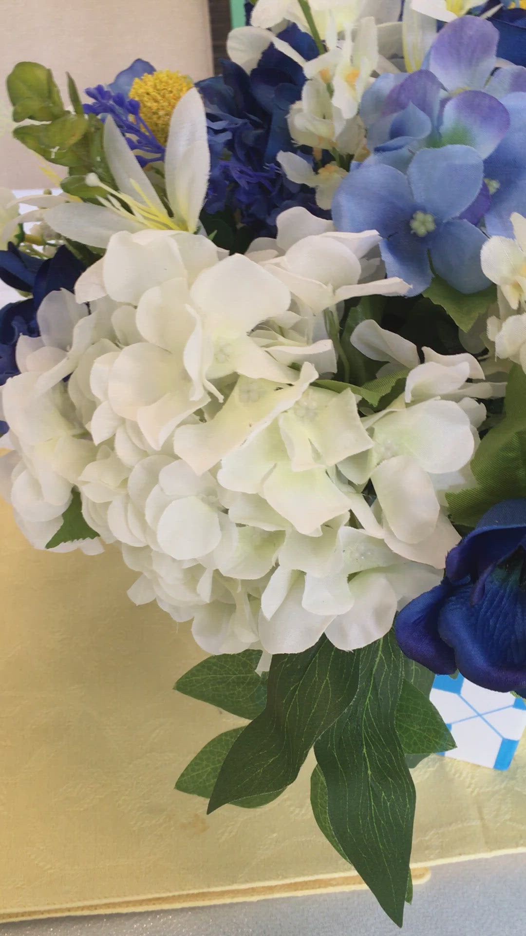 Table Centerpiece- Silk Hydrangeas-Customized Vase- 18" W X 16" H