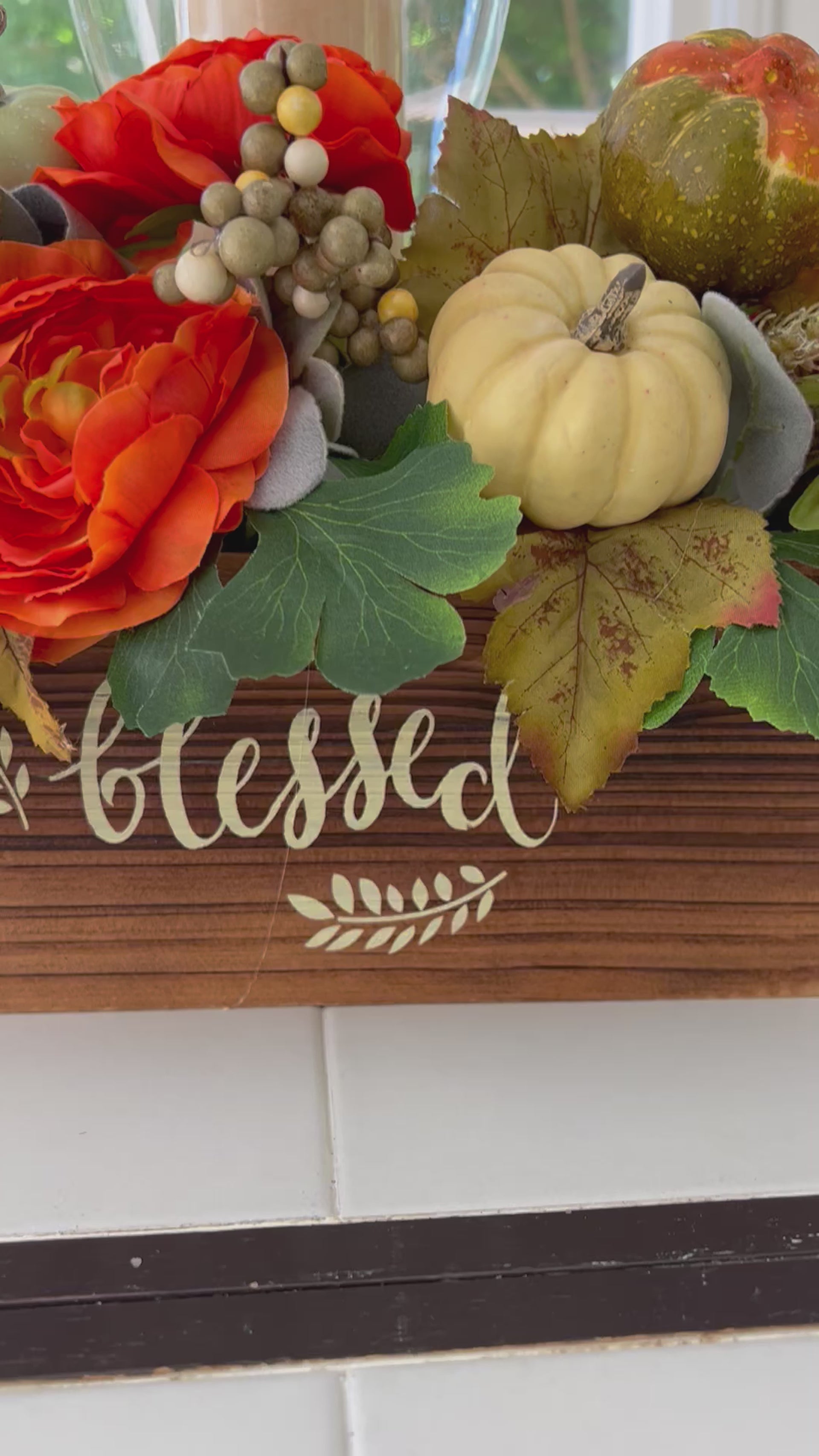 Thanksgiving Candle Centerpiece with Hurricane Glass 21" L X 15" W